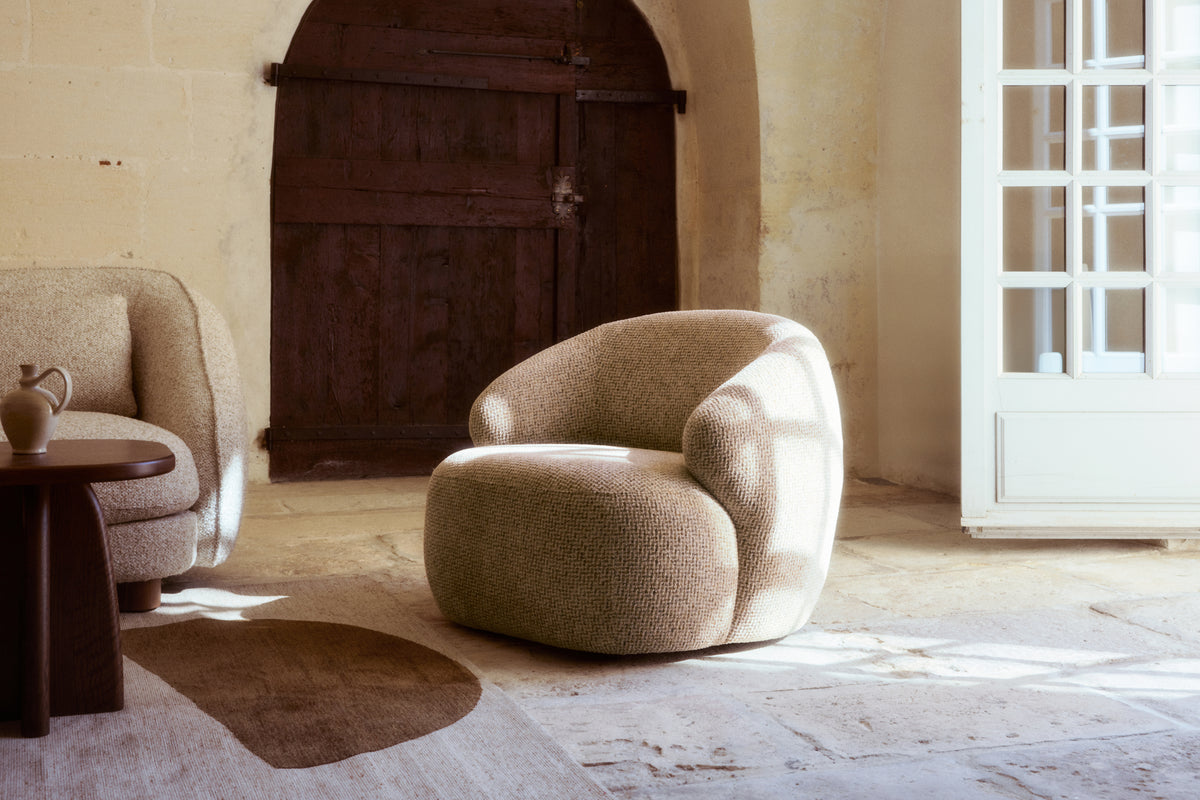 Fauteuil Aspen - tweed moucheté marron - mise en situation salon