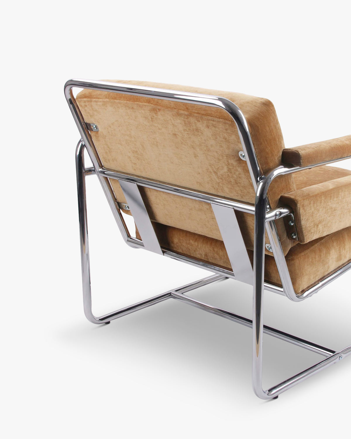 Fauteuil Kyle - velours marron taupe - structure chromée en détail