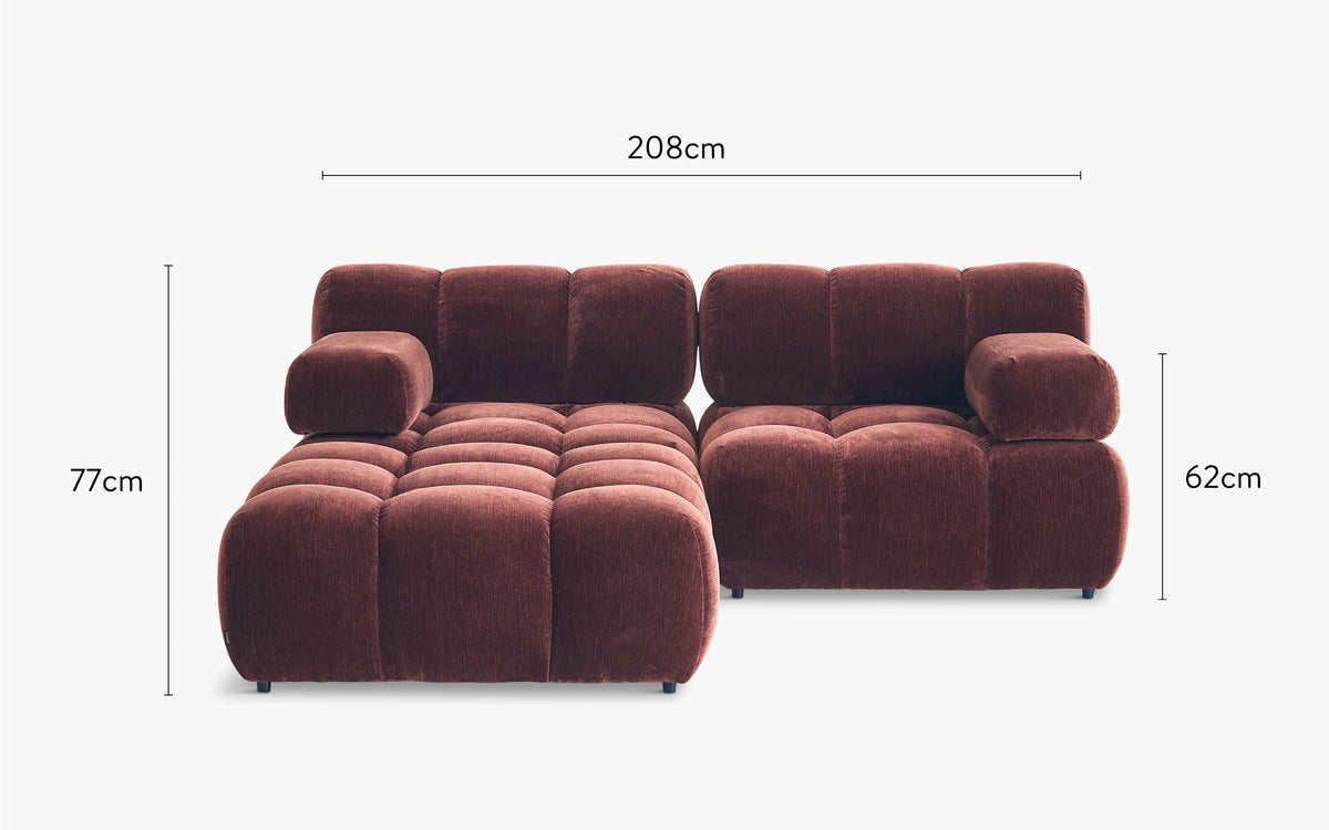 dimensions bundle waffle bordeaux canapé d'angle 3 places - NV Gallery