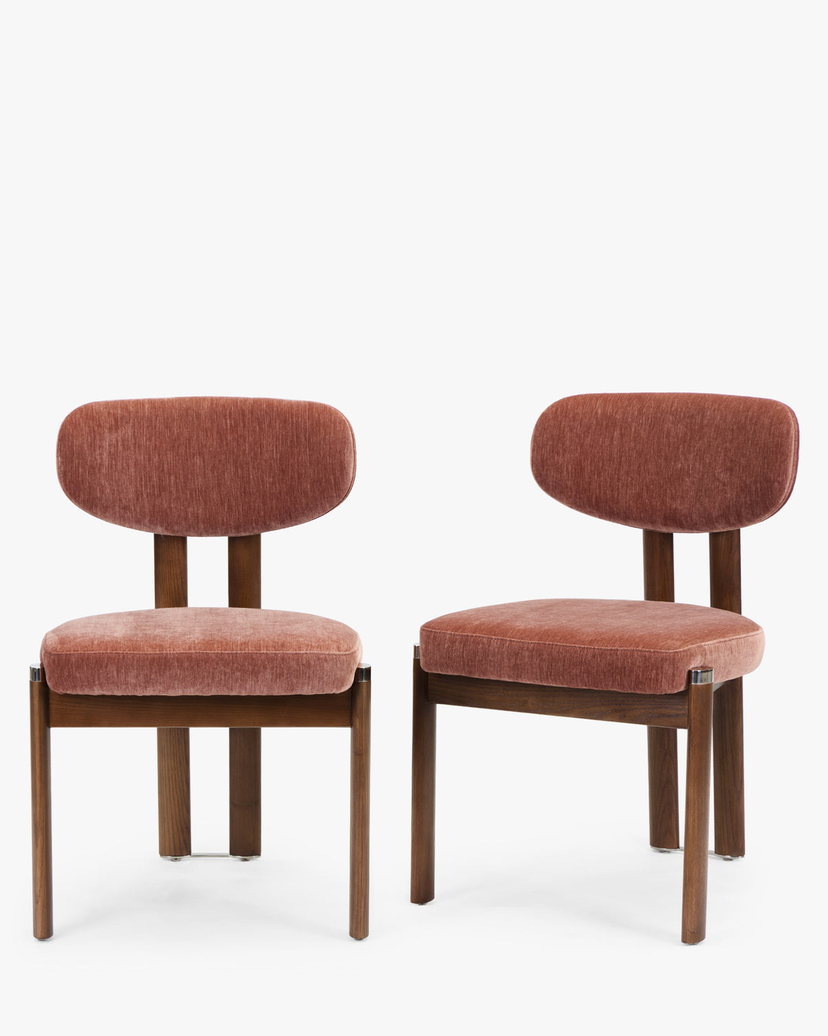 ensemble de 2 chaises de salle à manger FRANCESCA en velours chenillé rouge ambré et frêne noyer