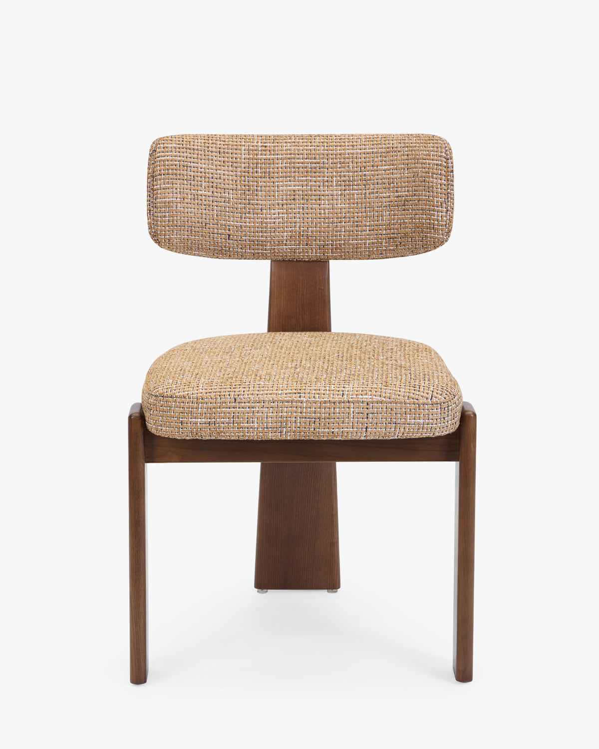 chaise de salle à manger MELIANA en tweed marron caramel et frêne teinté noyer - vue de face