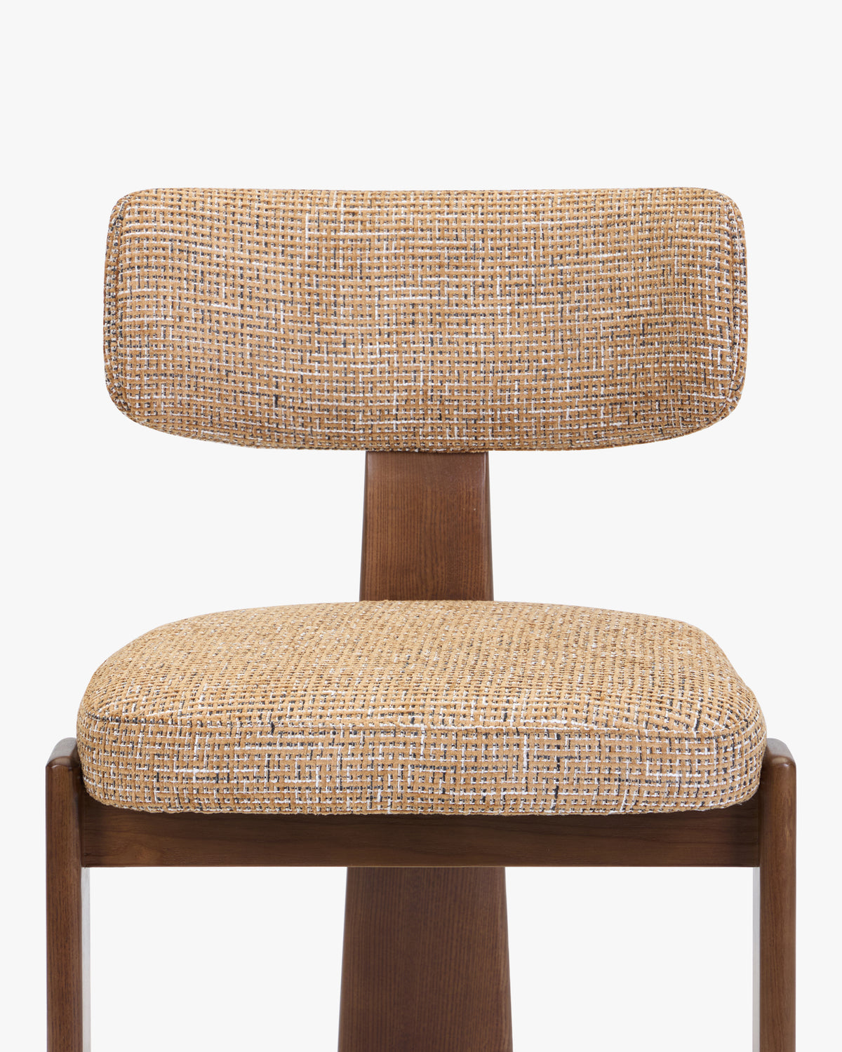 chaise de salle à manger MELIANA - dossier et assise rembourrés en tweed marron caramel, vue de face