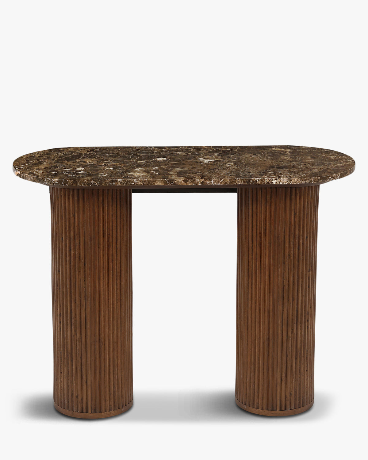 Console Oviedo - chêne teinte noyer cannelé - piètement vu de dos