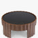 table basse ronde CANNELATA à plateau en verre fumé noir et ceinture cannelée en noyer