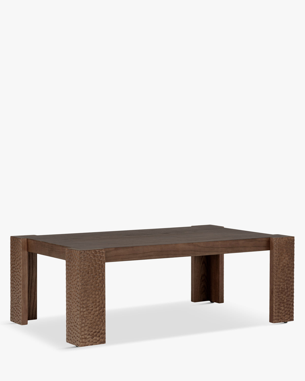 Table basse Maxence - bois effet gougé teinté noyer - vue de trois-quarts