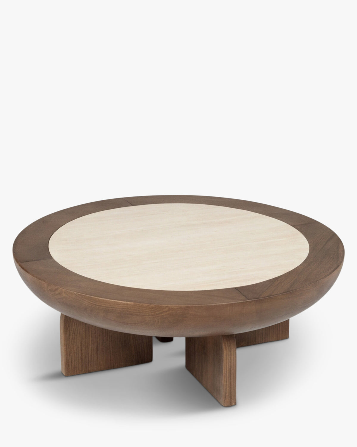 Table basse Saturne - travertin waterproof - plateau vu de dessus, angle incliné