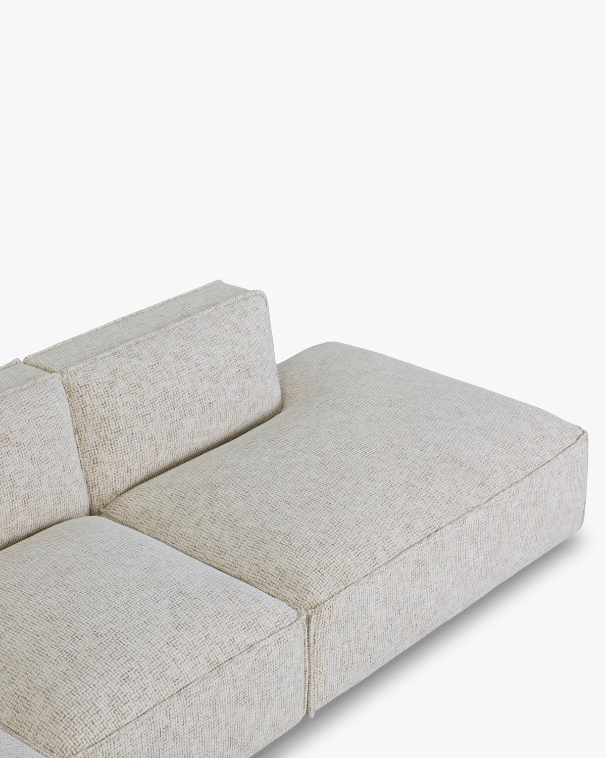 Canapé 3 places d'angle gauche Auster - tweed beige moucheté - accoudoir et assise en gros plan