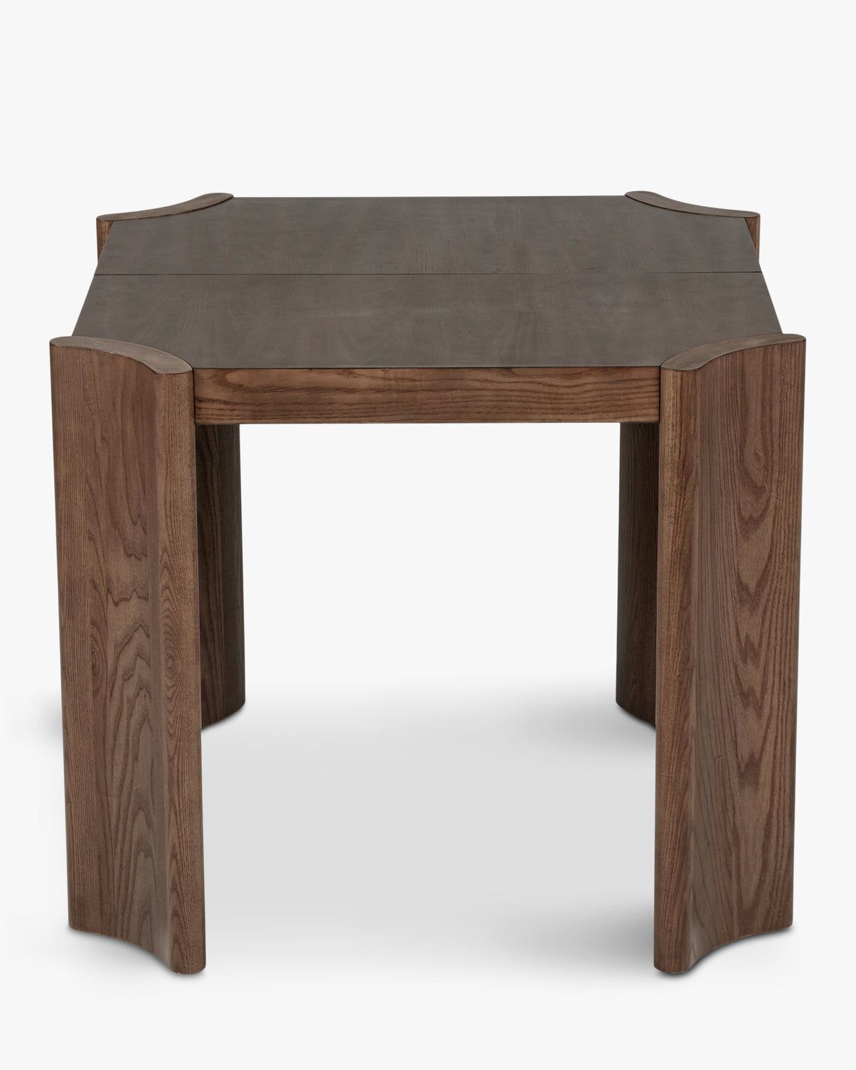 Table Mirage - chêne massif teinté noyer - format carré, cadrage rapproché