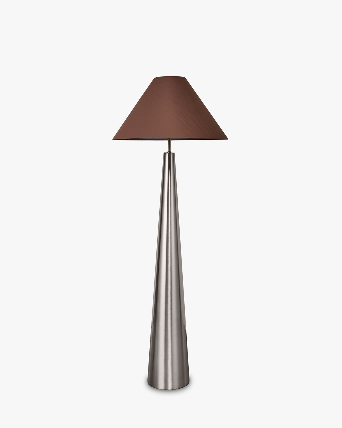 Lampadaire Khone - NV GALLERY - tissu marron et fer chromé effet brossé - vue de face
