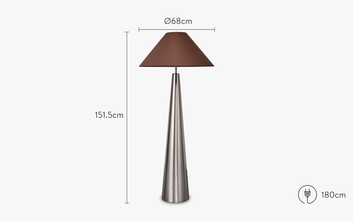 dimensions lampadaire khone, fer chromé effet brossé - NV Gallery