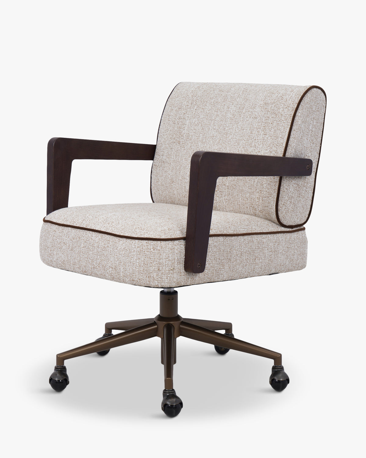 Chaise de bureau Elva - tweed écru meringue et bois teinté noyer - vue de trois-quarts