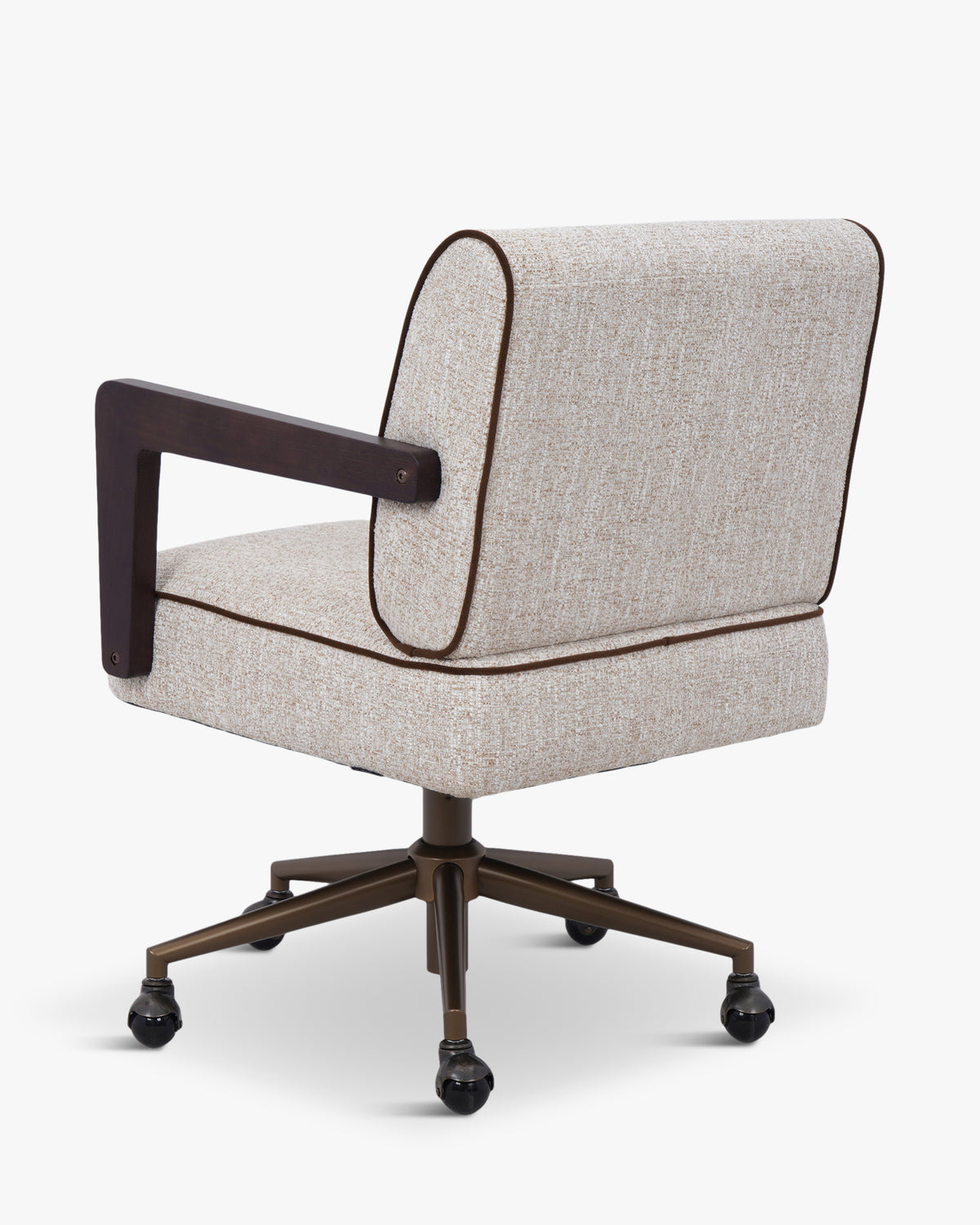 Chaise de bureau Elva - tweed écru meringue et bois teinté noyer - vue de dos, trois-quarts