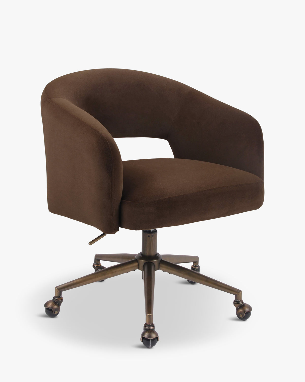 Chaise de bureau Mailen - velours marron intense - vue de trois-quarts