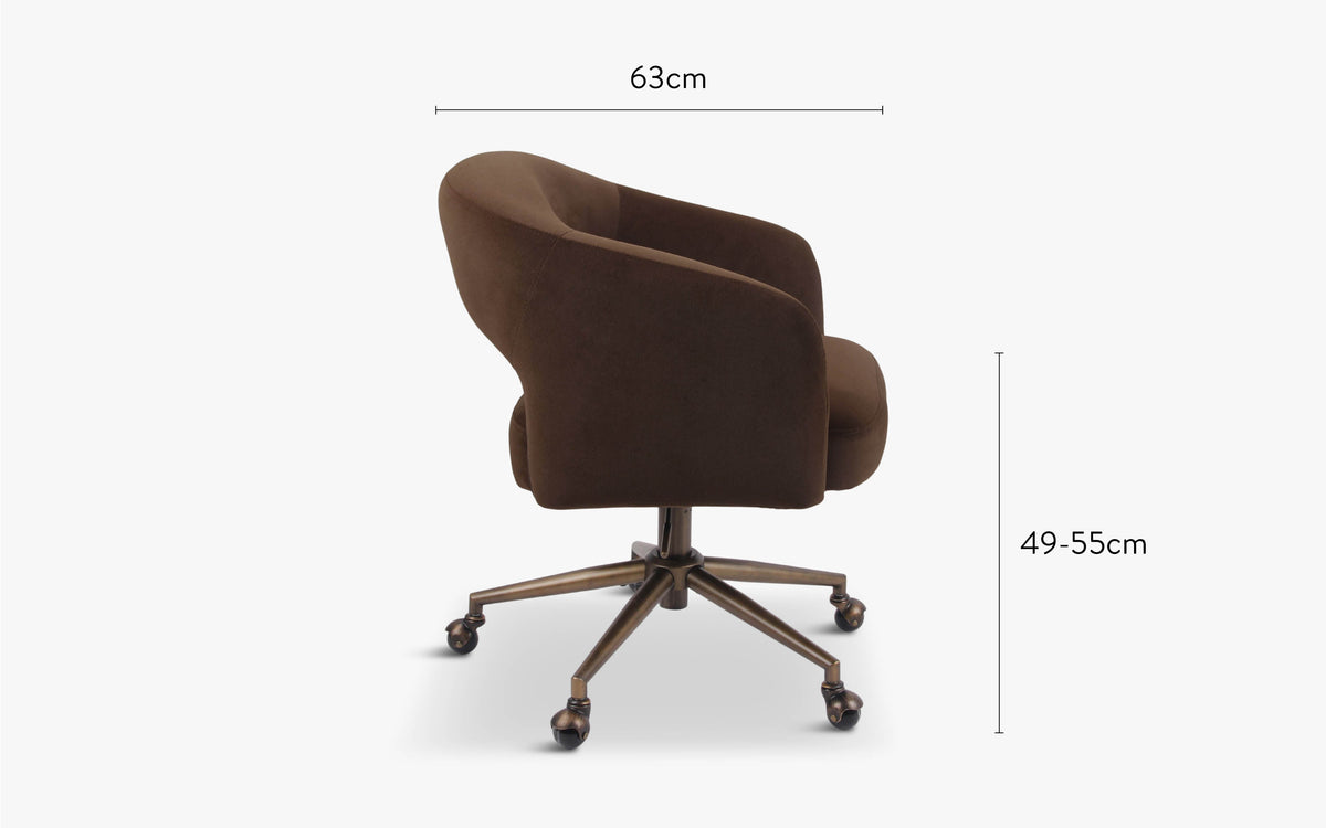 dimensions côté chaise de bureau mailen velours marron intense