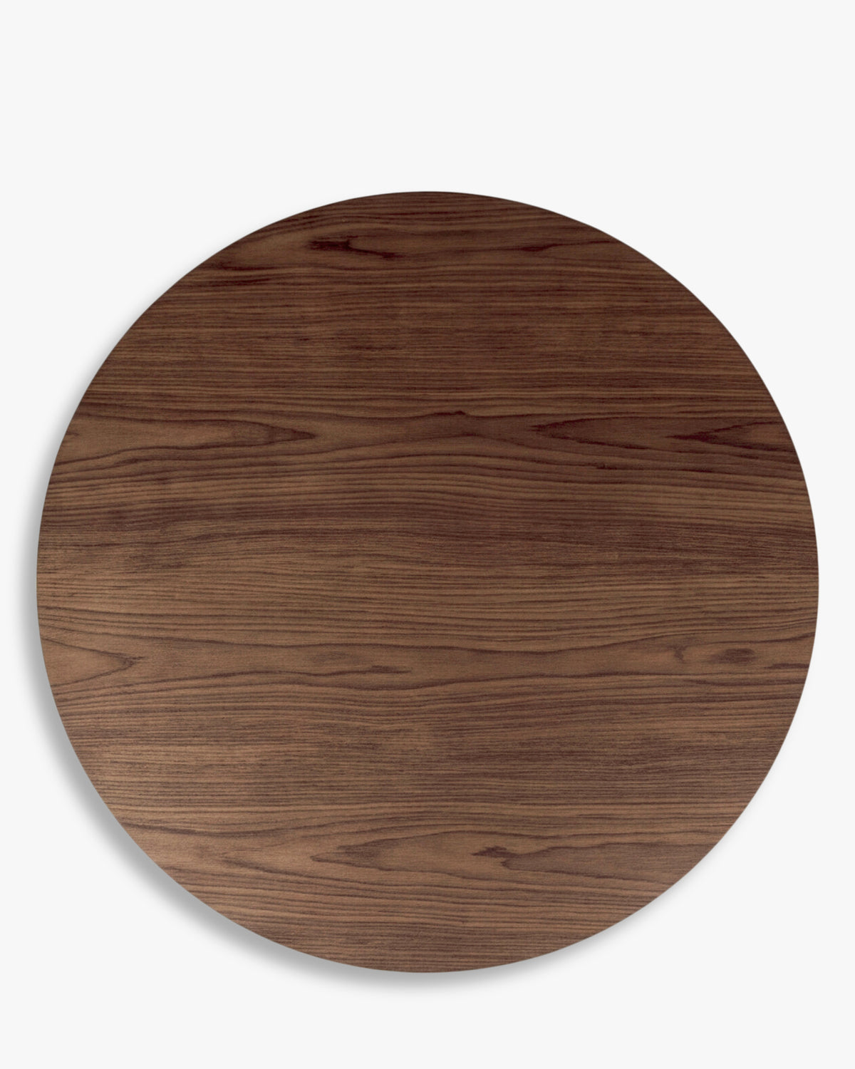 table à manger ronde MODANATA - plateau rond en bois teinté noyer sans couture, vu de dessus