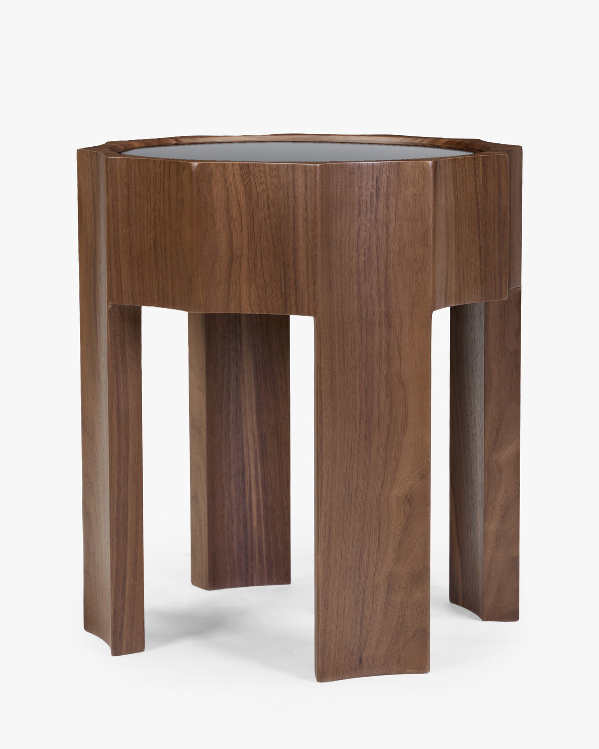 table d'appoint haute CANNELATA en bois plaqué noyer - pieds élancés et ceinture cannelée