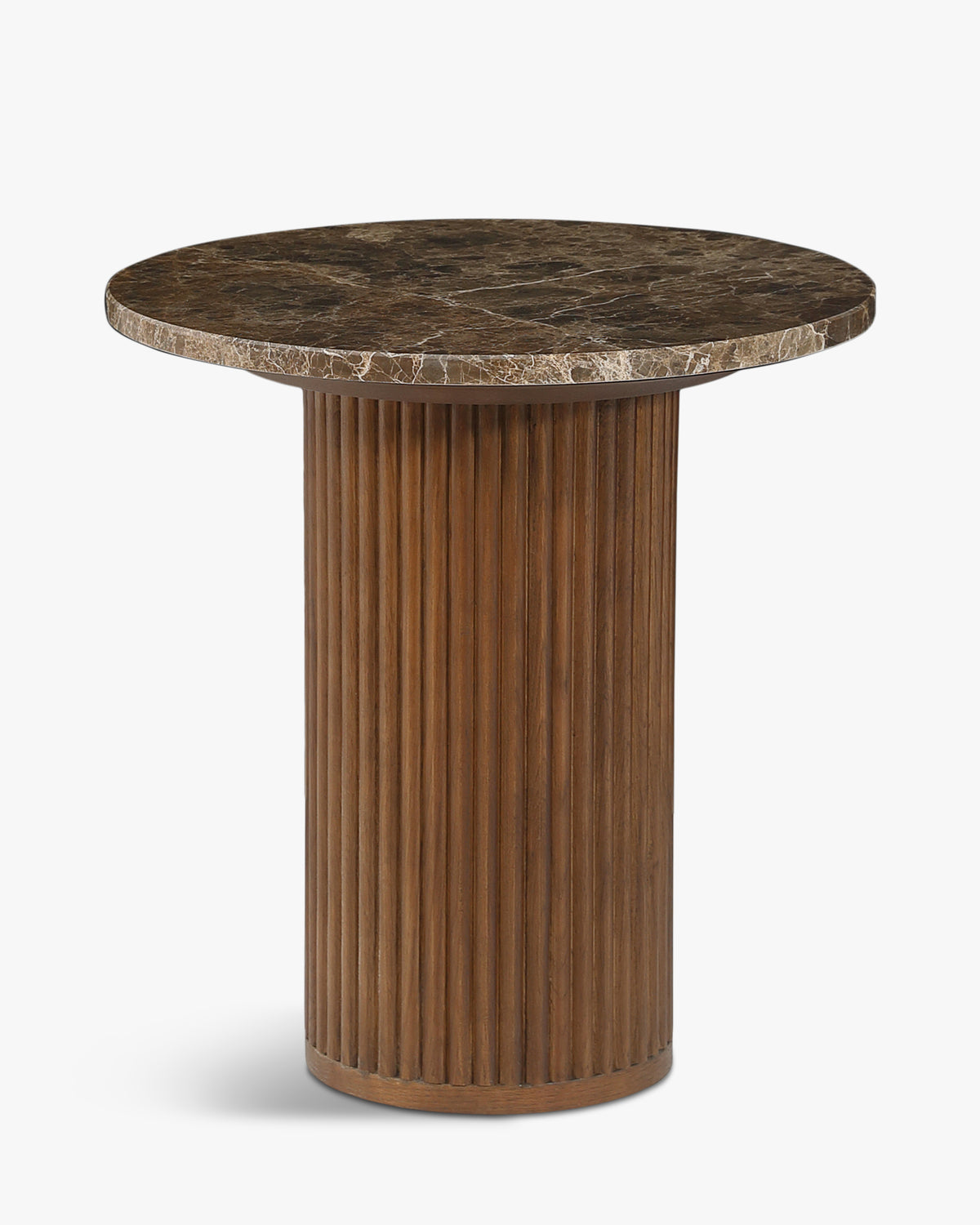Table d'appoint Oviedo - NV GALLERY - marbre dark emperador et chêne teinte noyer - vue de face