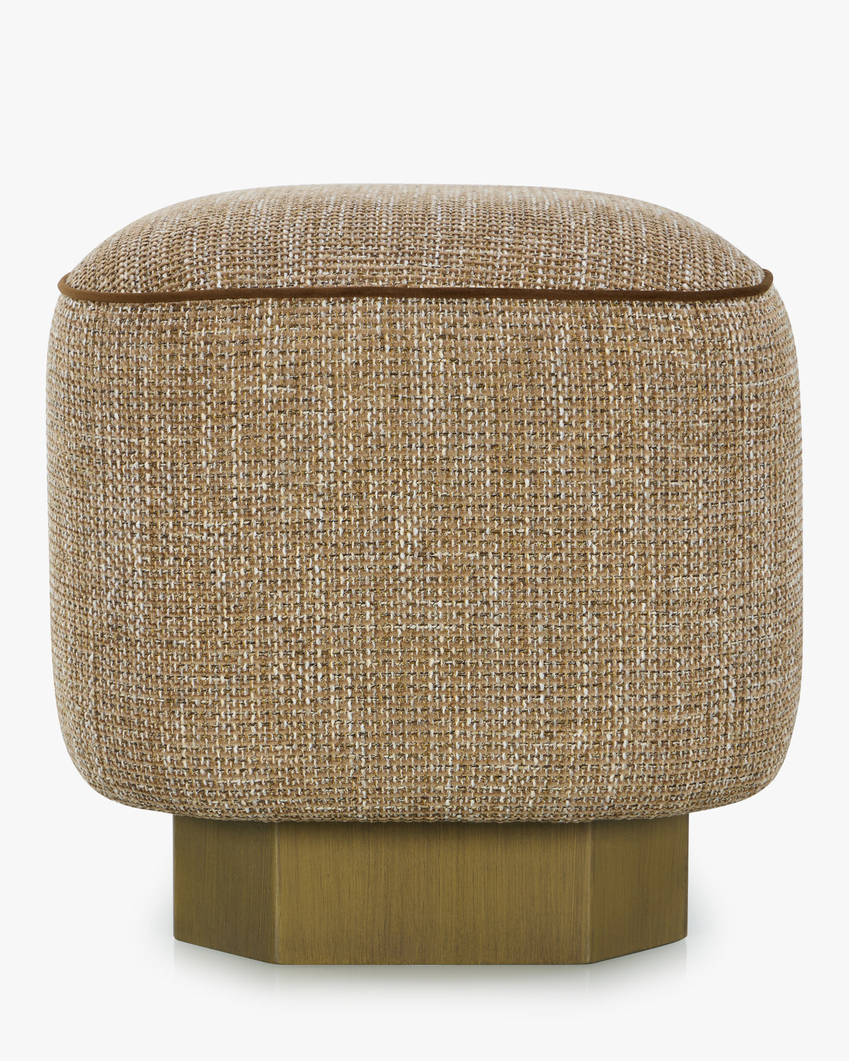 Pouf Alyss - NV GALLERY - tweed taupe sésame et bois bronze brossé - vue de face