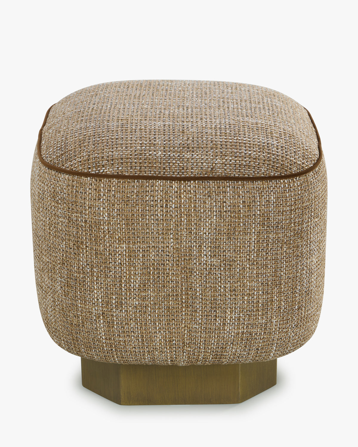Pouf Alyss - tweed taupe sésame et bois bronze brossé - vue de profil