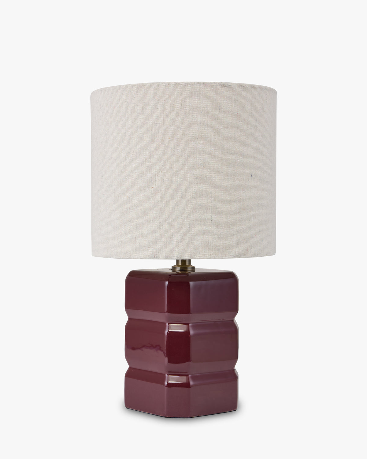Lampe Anya - céramique bordeaux et abat-jour tissu crème - vue de profil