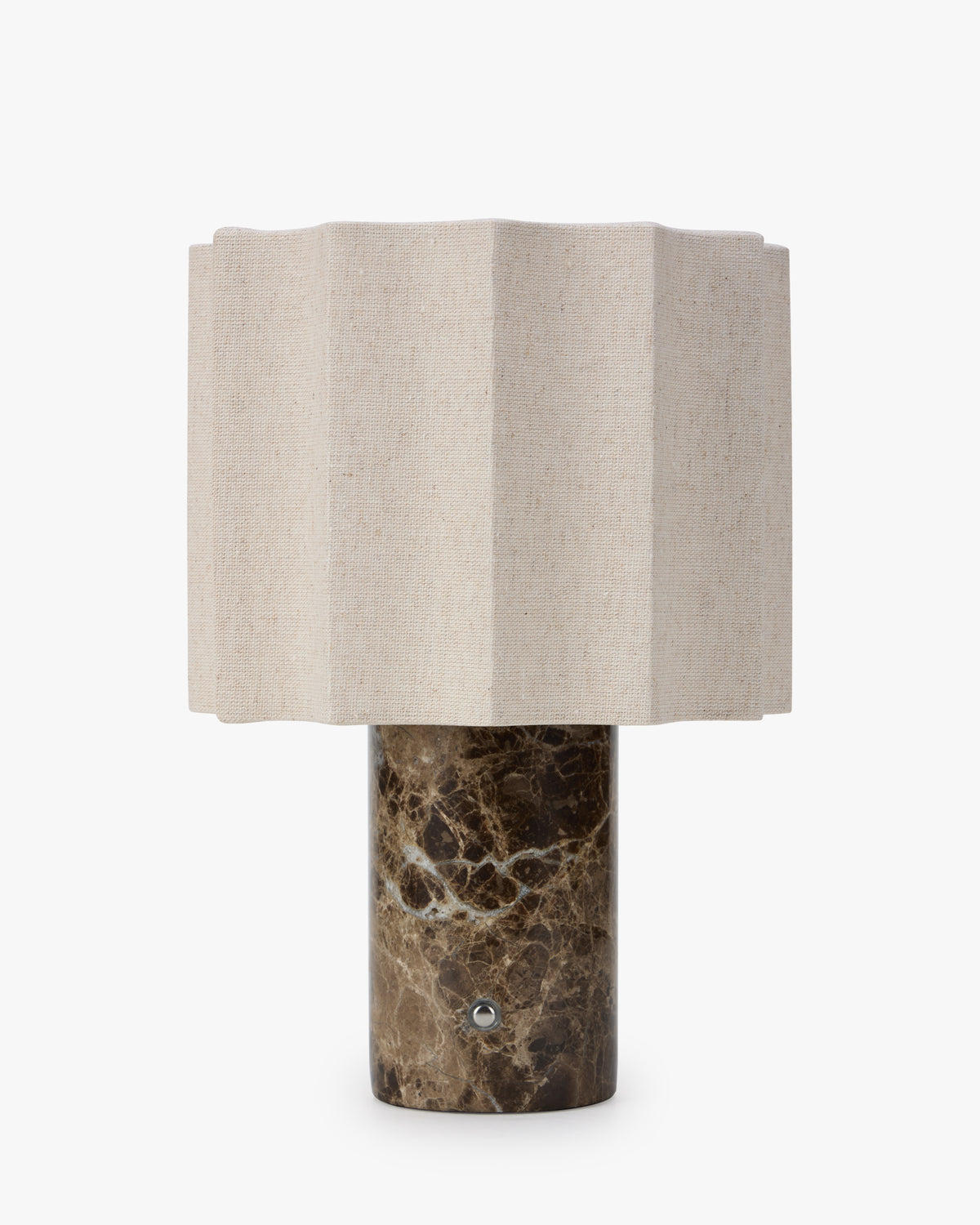 Lampe Bridget - NV GALLERY - marbre dark emperador et abat-jour lin clair - vue de face
