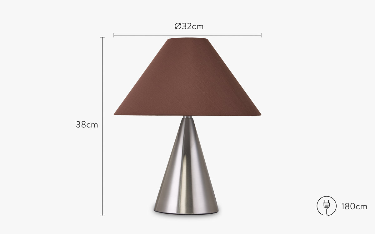 dimensions lampe de table khone, fer chromé effet brossé - NV Gallery